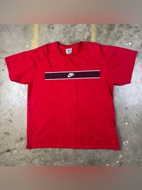 Vintage Nike T-Shirt Sz Large Gray Tag Red Tee Y2K 1990s Sportswear Skater Raver